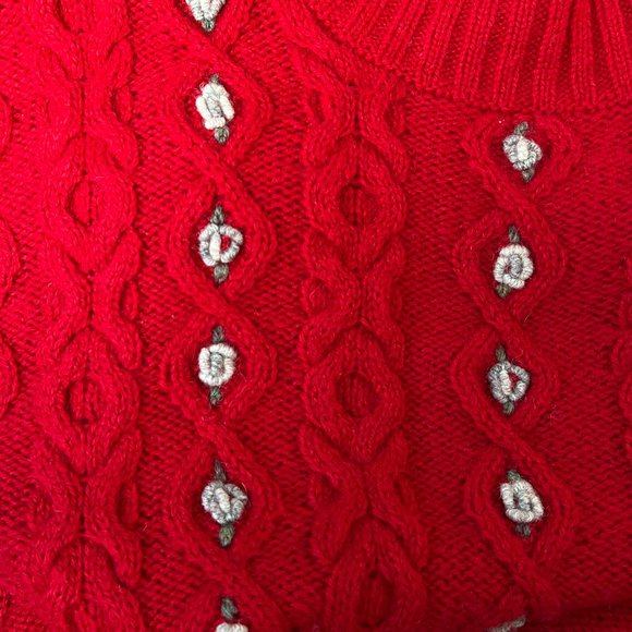 Vintage Cable Knit Shetland Wool Oversized Sweater Nordic Floral Cottagecore - Picture 7 of 8